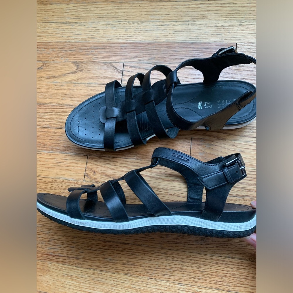 Geox D Vega A Women Slingback Fisherman Sandals Size US 10.5 black Leather